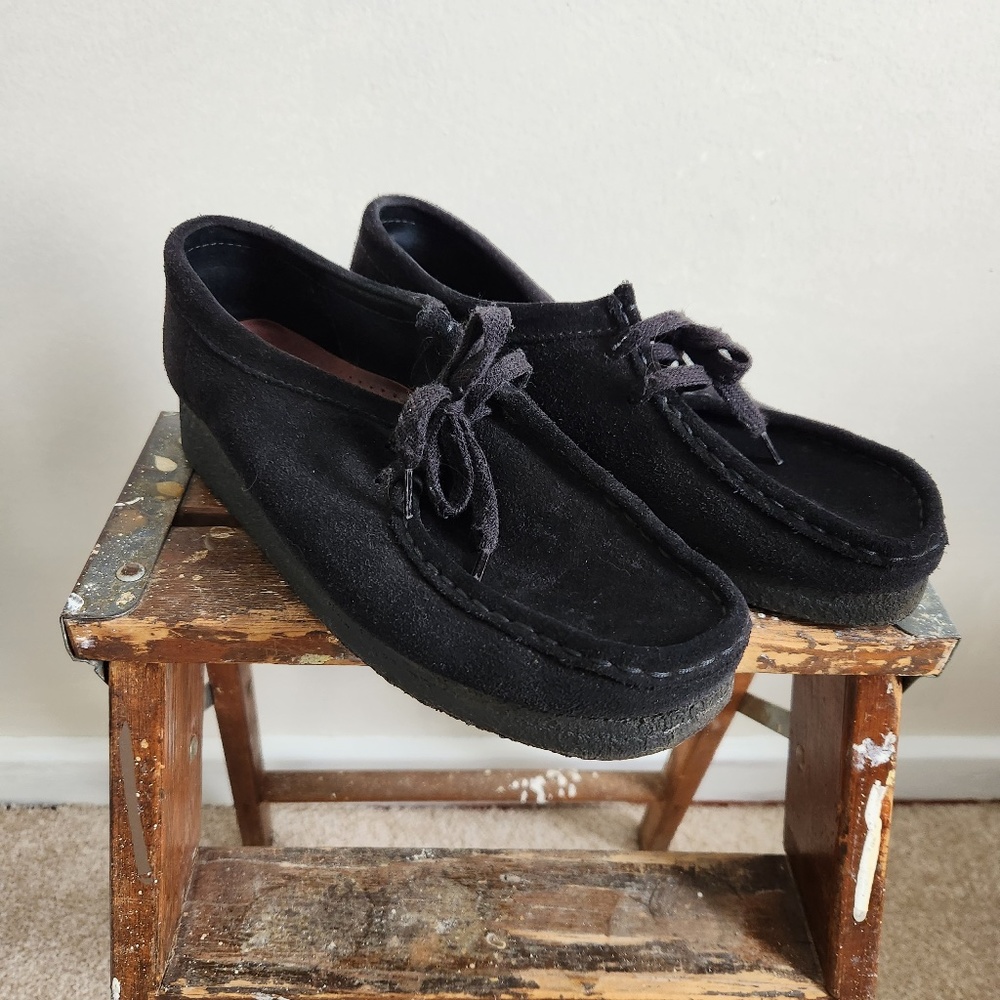 Clarks Black Suede Moccasin Loafers